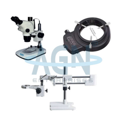 Stereo Zoom Microscope with Boom Stand and Ring Light