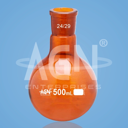 Boiling Flasks, Round Bottom, Single Neck, Amber, with Socket