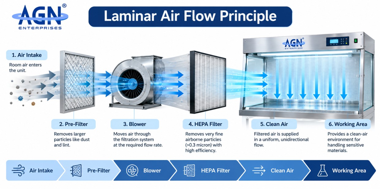 Laminar Air Flow principle and airflow diagram